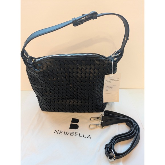 NEWBELLA Black Woven Faux Leather Shoulder Handbag Crossbody‎ Strap Included - Picture 2 of 5